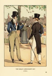 Gentilshommes à la mode en haut-de-forme et habit avec des cannes. Lors d