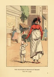 Femme et enfant devant la Fontaine de Léda, Fontaine de Léda, rue du Regard, Paris, An VII