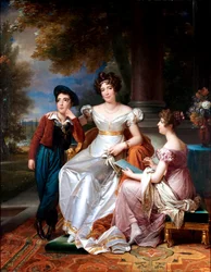 French: Portrait de la comtesse du Cayla avec ses enfants Ugoline et Ugolin sur la terrasse du château de Saint-Ouen Portrait of the comtesse du Cayla and her two children