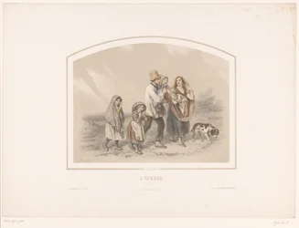 Famille avec chien sous une averse