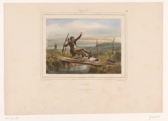 Chasseur trébuchant sur un pont étroit