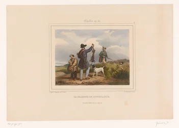 Chasseur montrant son lièvre abattu à un autre chasseur (Le chasseur en jouissance) (Chasses au Tir)