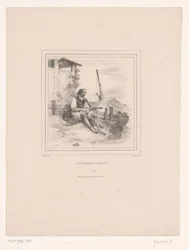 Vieux pêcheur avec un luth près de l