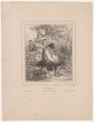 Deux garçons cueillant des pommes d