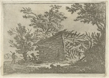 Paysage avec une grange délabrée
