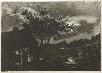Paysage fluvial avec ferme