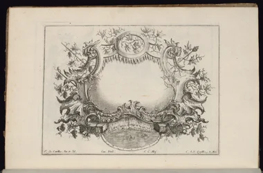 Cartouche avec feuilles de vigne et raisins, Livre de Cartouches Réguliers
