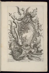 Cartouche avec un dragon et un trophée armorial, Livre de Cartouches à divers usages