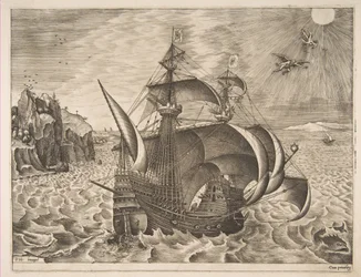 Trois-mâts armé avec Dédale et Icare dans le ciel, de Les navires à voile, 1561-65