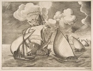 Flotte de galères escortée par une caravelle de Les Navires à voile, 1561-65
