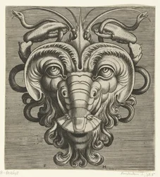 Masque avec deux pinces de homard tenant des serpents (Pourtraicture ingenieuse de plusieurs facons de masques...)