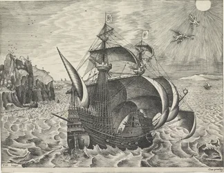 Navire à voile avec la chute d