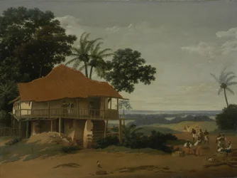 Paysage brésilien avec une maison de travailleur, vers 1655