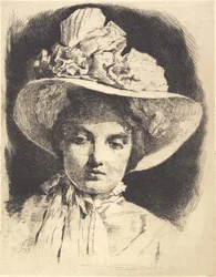 Jeune fille de face avec un chapeau à large bord