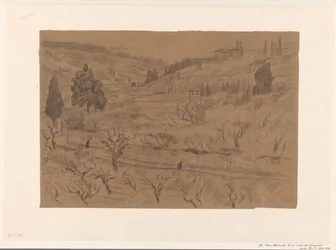 Paysage de collines italiennes avec maisons et arbres