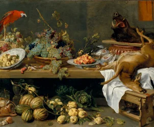 Nature morte aux fruits, légumes et gibier mort