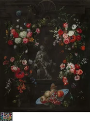 Couronne de fleurs avec la Sainte Famille
