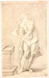 Homme debout avec une hache de bourreau