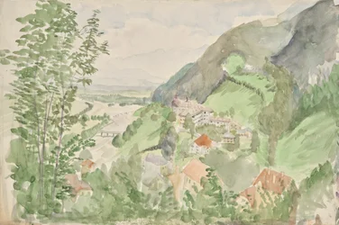 Paysage fluvial en montagne avec château