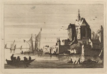 Église dans une crique avec barque au premier plan