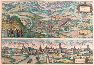 Brixen (Bressanone), Italie et Lauingen, Donau, Allemagne (gravure)