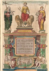Frontispice du deuxième volume : Cybèle sur un char tiré par des lions, entourée de Religion et Politique, au-dessus des divinités Pénates et Lares