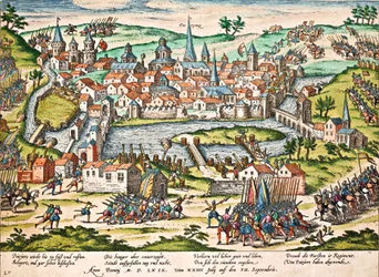 Les papistes assiègent Poitiers, juillet 1569, gravure de Franz Hogenberg