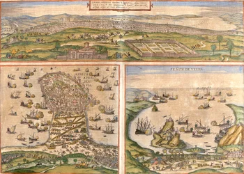 Vues de Tunis et Mahdia en Tunisie, et Penon de Velez de la Gomera ou Badis, disputé entre l