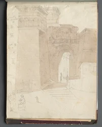 Album avec des vues de Rome et des environs, études de paysage, page 50a : Vue architecturale romaine