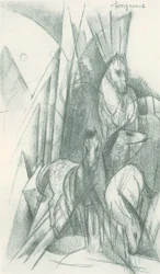 Composition de chevaux et de formes abstraites