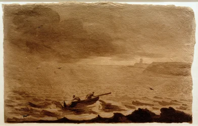 Paysage côtier avec tempête approchante