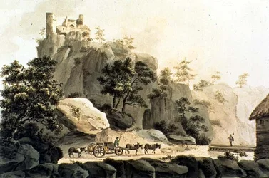 Vue de la route de Ribeauvillé et du château de Grand Ribeauvillé