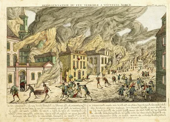 Vue de New York pendant le grand incendie de 1776; Représentation du feu terrible à Nouvelle York, 1780