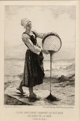 Une jeune Bretonne vannant du sarrasin au bord de la mer, gravé par Cadart en 1874