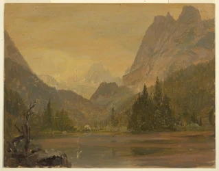 Dessin, lac alpin, Bavière ou Suisse, 1868