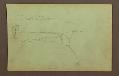 Dessin, Chutes américaines sous un ciel nuageux, rivière Niagara, peut-être 1856