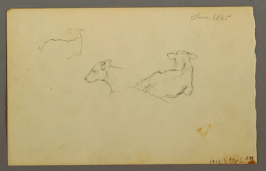 Dessin, garçon appuyé sur un sac, chapeau, 1844
