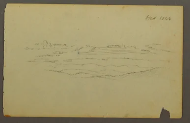 Dessin, Grand paysage vallonné avec des nuages, 1844