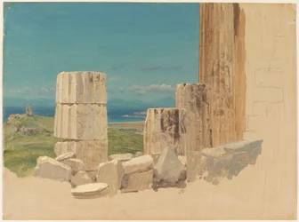 Dessin, Colonnes brisées, vue du Parthénon, Athènes, avril 1869