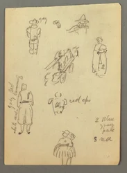 Dessin, charrette, études de figures, peut-être 1868