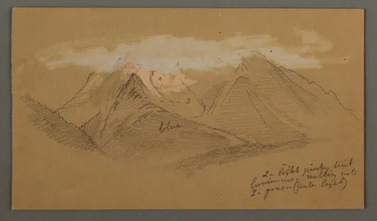 Dessin, Nuages sur des pics montagneux, peut-être 1868