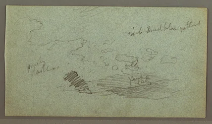 Dessin, Nuages sur une chaîne de collines, soleil bas, peut-être 1874