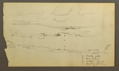 Dessin, ciel nuageux sur une vallée (Maine ), peut-être 1860