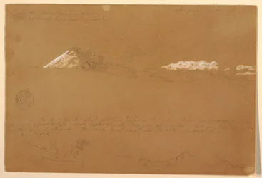 Dessin, Cotapaxi, matin, depuis le temple du soleil, Quito, Équateur, 24 juin 1857