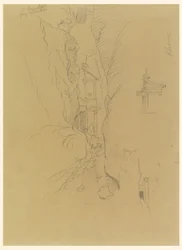 Dessin, El Khasneh depuis le Sik, Petra, fin février 1868