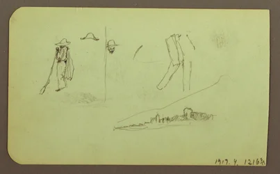 Dessin, usine ; verso : figures, 1883