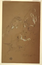 Dessin, rocher tombé pris sur des débris, El Yemen, 2 mars 1868