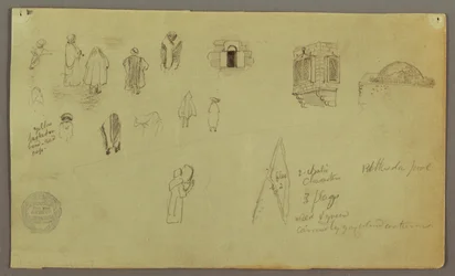 Dessin, études de figures, drapeau à fenêtres, peut-être 1868