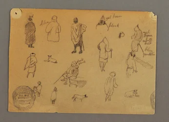 Dessin, Études de figures avec des chiens, Égypte, 1868