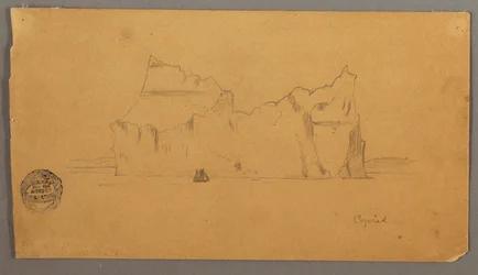 Dessin, Iceberg flottant avec voilier, peut-être 1859